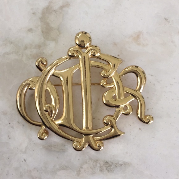 Dior Jewelry - Christian Dior Gold Plate Initial Logo Brooch